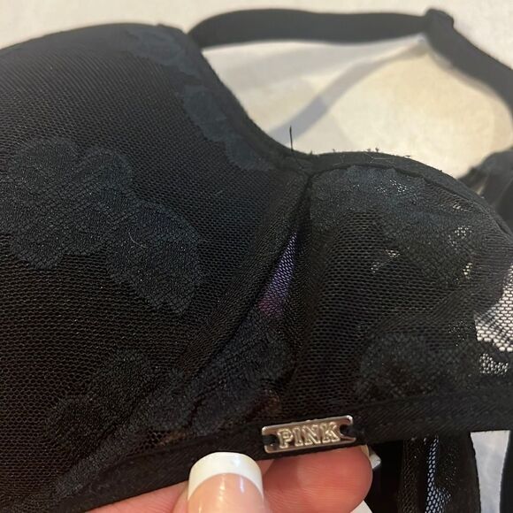 Victoria’s Secret women’s lace overlay ladder back black padded bra 32 D - Picture 11 of 11